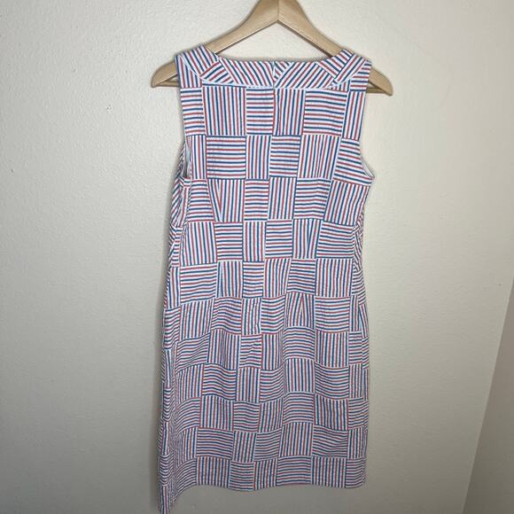 Talbots Red Blue Seersucker Patchwork Sleeveless Shift Dress 4 - Picture 5 of 12